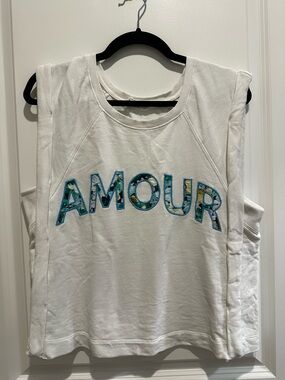 Anthropologie White Sleeveless 'AMOUR' Appliqué Tank